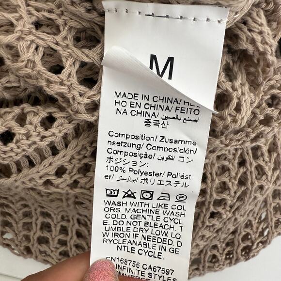 Womens Crochet Knit Sleeveless Bohemian Swimsuit Tan Coverup Mini Dress Medium - Picture 7 of 7